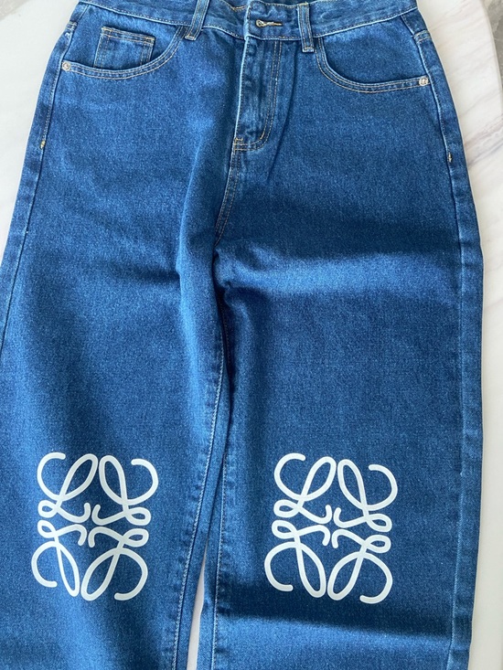 Loewe Blue Straight-Leg Jeans with White Anagram Knees - Picture 2 of 5